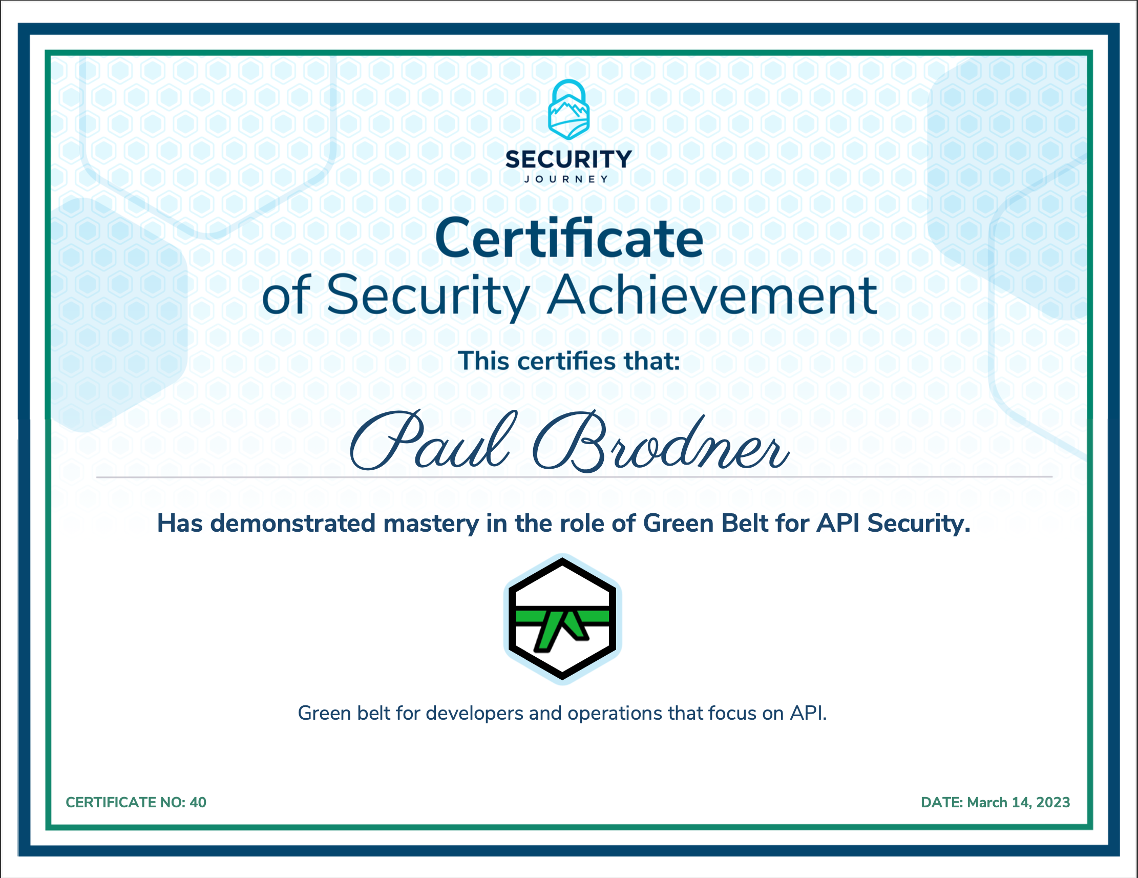 Green belt for developers and operations that focus on API.