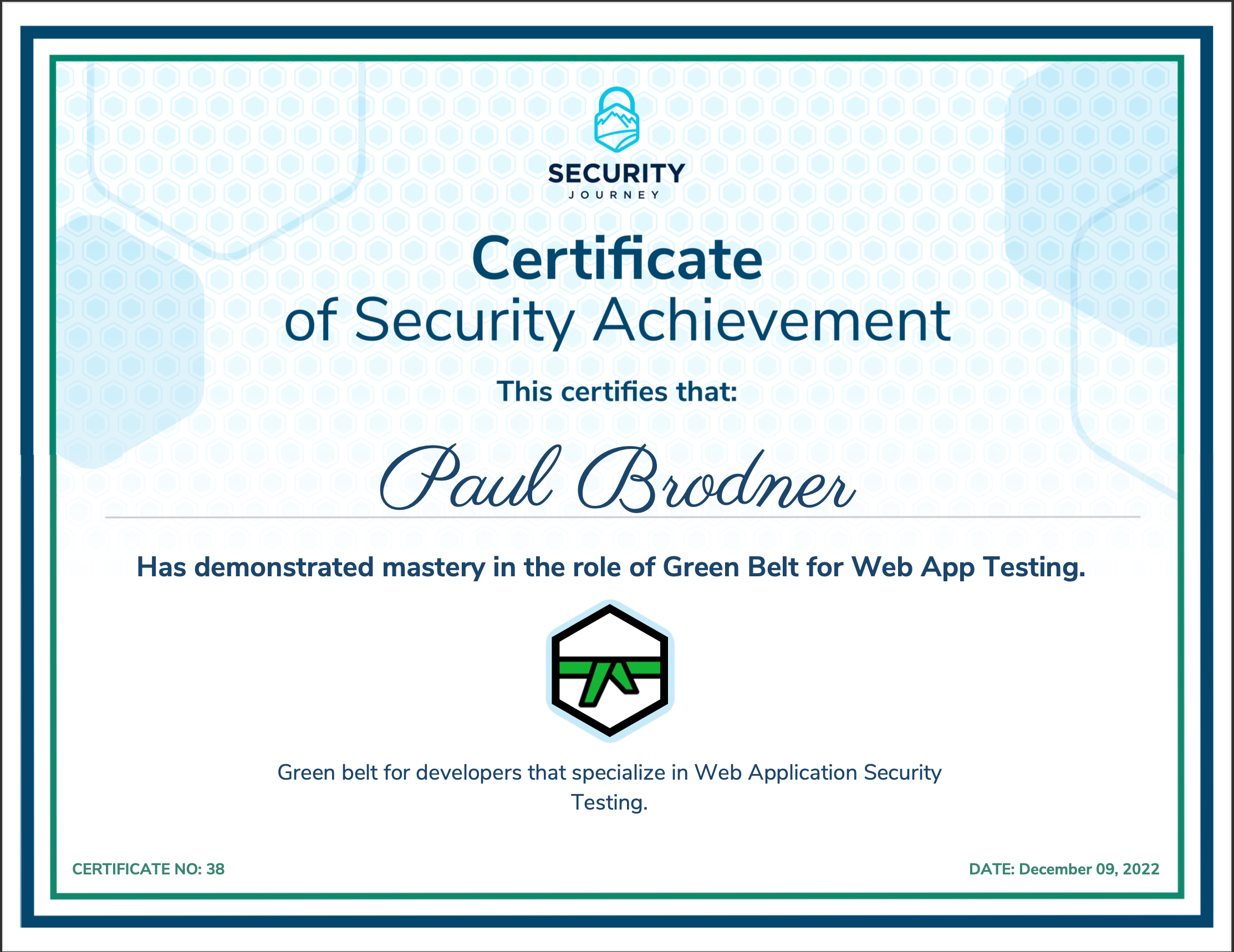 Green belt for developers that specialize in Web Application Security Testing.