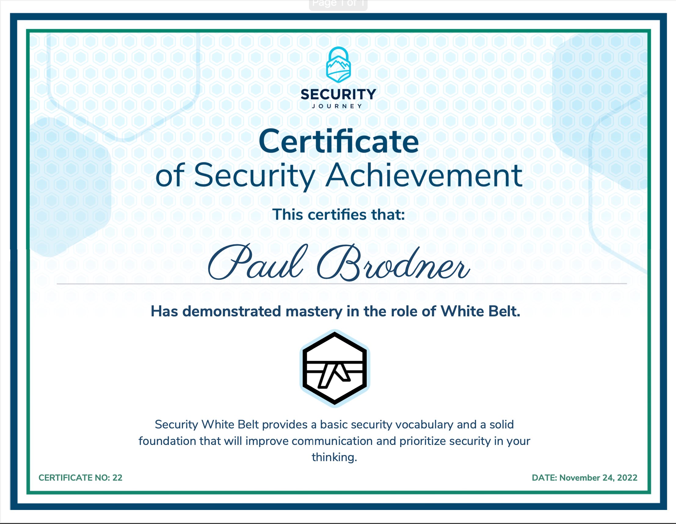 Security White Belt provides a basic security vocabulary and a solid foundation that will improve communication and prioritize security in your thinking.