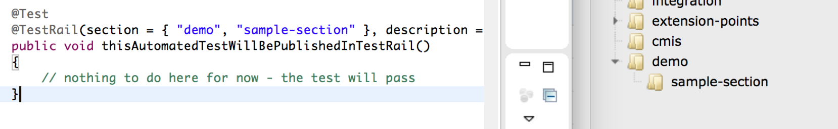 TestRail showing test cases generated automatically from the @TestRail annotation